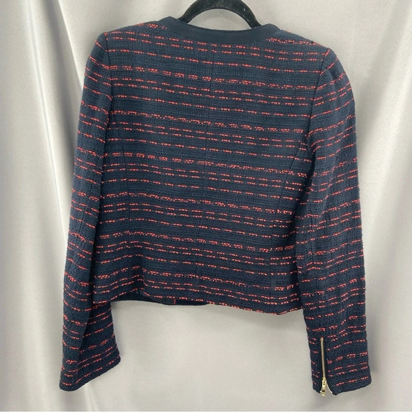 Tommy Hilfiger Zip Front Tweed Blazer Jacket Blue Red Front Pockets Size 6 - Picture 10 of 12